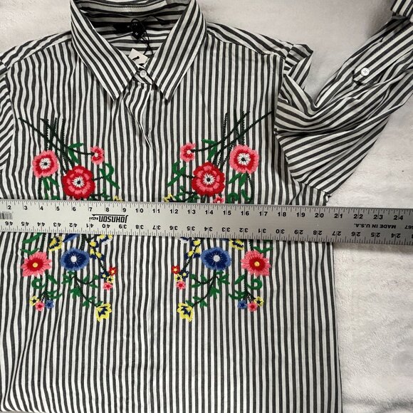 Walter Baker Becca Tunic Black/White Striped Floral Embroidered Medium New $178 - Picture 5 of 8